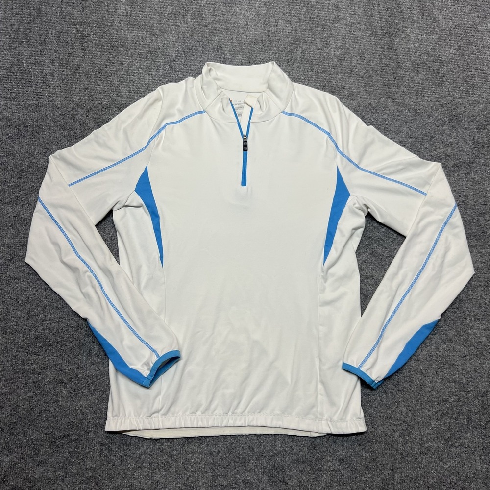 KJUS Pullover Womens 40 White Blue 1/4 Zip Mock Neck Athletic Running Top